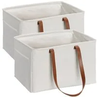 Navaris Wäschekorb Navaris 2er faltbarer Wäschekorb mit Griffen, beige