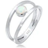 Elli Fingerring Bandring Zweireihig Synthetischer Opal Weiß 925 Sterling Silber