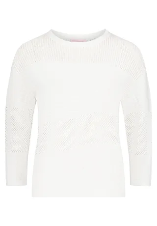 so cosy - Lockerer Strickpullover mit 3/4-Ärmeln und Lochmuster weiß - Gr. - 36