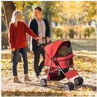 PawHut Hundebuggy Faltbar Katzenwagen mit Reflektorstreifen, waschbar Kissen, (Hundebuggy, 1-tlg), für kleine Hunde und Katzen bis 10kg, Oxford, Rot