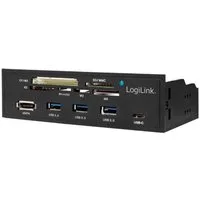 LogiLink UA0341 Multifunktions-Panel Adapter, USB HUB 3.0, schwarz, 5,25", 6-fach Kartenleser, eSATA