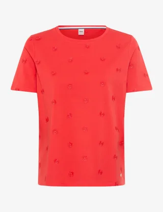 BRAX - T-Shirt mit Lochmuster rot/orange - Gr. - 36