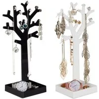 relaxdays Schmuckständer Baum 2er Set, Schwarz-Weiss
