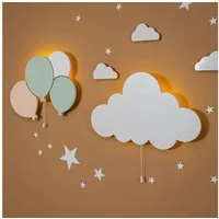 COZYCOLLECTIONS LED Wandleuchte LED-Wandnachtlicht grünen Balloons und Wolke in Holzoptik, LED, Warmweiß, Montessori-Design: ruhige Formen, warmes LED, kabellos