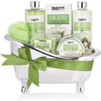 BRUBAKER Pflege-Geschenkset Wellness Geschenkset für Frauen mit Aloe Vera Duft, Silber Grün, 7-tlg., Beauty Dusch- und Badeset für Damen, Pflegeset in Deko Badewanne