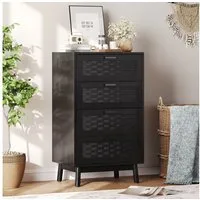 zebery Kommode Sideboard Buffetschrank aus Rattan, Holzbeine (Set, 1 St., Schmal Highboard mit 4 Schubladen, Metallgriff), für Schlafzimmer, Wohnzimmer, Flur, 55x40x95cm, Schwarz