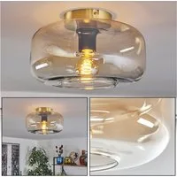 hofstein Deckenleuchte Deckenlampe aus Metall/Glas in Messingfarben/Bernsteinfarben/Klar, ohne Leuchtmittel, Retro-Design, mit Schirm aus Glas (28 cm), 1x E27, ohne Leuchtmittel