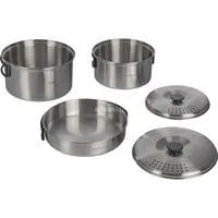 Topf-Set Camping Kit, 5-teilig edelstahl, 2 Töpfe + 2 Deckel + 1 Pfanne