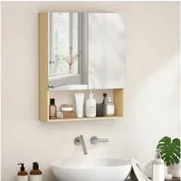HOMCOM Spiegelschrank mit Spiegel, Soft-Close, 2 Türen, Verstellbarem Regal (Badschrank, 1-St., Badezimmerschrank) 60 x 16,6 x 75cm, Eiche