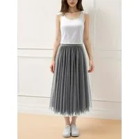 DEBAIJIA Meshrock Meshrock Damen Maxirock Sommer Elegant Lange Röcke Kleid Hohe Taille