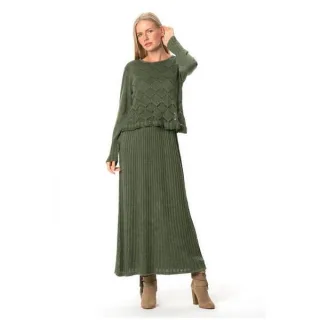 Langärmliges, authentisches Ahu-Strickkleid, Winterkleid, Khaki, HK