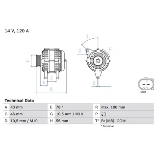 Bosch Lichtmaschine 120A Ford Fiesta Mazda 2 0986083290