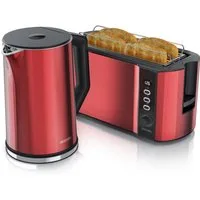 Arendo Frühstücks-Set Edelstahl Wasserkocher 1,5l, 4-Scheiben Langschlitz Toaster, Rot (2-tlg), BPA-frei, GS-geprüfte Sicherheit, perfekt fürs Familienfrühstück