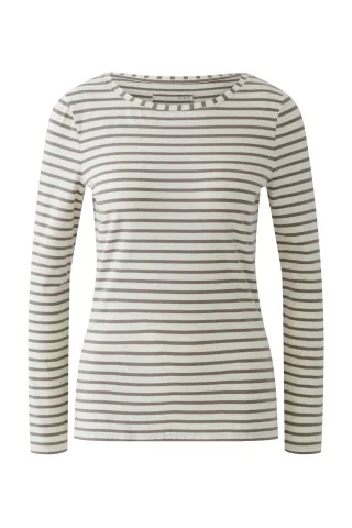 Oui - SUMIKO Langarmshirt dk brown offwhite - Gr. - 38