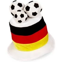 Fries Zylinder Deutschland Hut Zylinder mit 3 Fußbällen Schwarz Rot Gold Fan WM EM Zylinder mit 3 Fußbällen