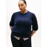 Tommy Hilfiger Curve Rundhalspullover CRV CO CABLE MID GG C-NK LS SWT in großen Größen, mit Zopfmuster