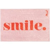 Mad about Mats Fußmatte Perla, Türvorleger, Indoor, Badematte, Pink Rot, Mit Spruch "Smile.", Trendy, weich und flauschig, rutschfest, waschbar, 50 x 75 cm