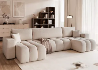 Wohnlandschaft Sofa mit Schlaffunktion ANABEL in Stoff Centaur Creme