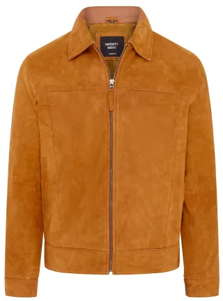 Hellbraune Retro-Harrington-Bikerjacke aus klassischem Wildleder für Herren – Bryne