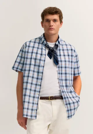 Bugatti Herren Kurzarm-Hemd Modern Fit mit einem Karo-Muster