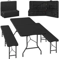 Woltu Bierzeltgarnitur, (3), Campingtisch & 2 Bierbank mit Tragegriffe klappbar