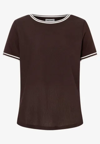 MORE & MORE - Blusenshirt mit Kontrastabschlüssen braun - Gr. - 38