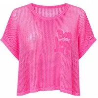 ITALY VIBES Netzshirt - Lochstrick Shirt für Damen - T-Shirt mit Frontprint "Bon Jour" ONE SIZE / passend für Größe XS - M