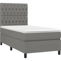 vidaXL Bett Boxspringbett mit Matratze Dunkelgrau 100x200 cm Stoff