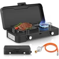 FOHERE Gaskocher Campingkocher, 2-flammiger Propangaskocher, tragbarer Tischkocher, (1-St)