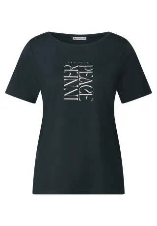 Street One - T-Shirt mit Wording Print pine grove green - Gr. - 34