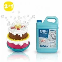 alldoro Seifenblasenmaschine 2 in 1 Set: Torten-Seifenblasenmaschine mit XL-Nachfüllkanister, Seifenblasen-Torte mit Licht & Happy Birthday Song, Party & Hochzeit