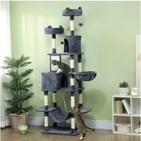 PawHut Kratzbaum 206 cm, mit Höhle, 2 Spielballen, Sisalstämme, Plattform, mehrstöckig, für große Katzen, Dunkelgrau