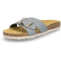 MIDS MAYLA Damen Pantolette olivgrün, Einriemer mit Lederfußbett, Korksohle und großer Schnalle