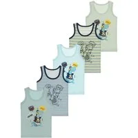 LOREZA Unterhemd 5er Set Jungen Unterhemden - Dinosaurier - Bunt (Spar-Packung, 5-St., 5er Pack)