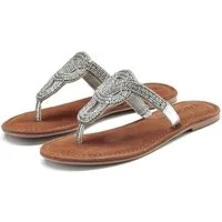 LASCANA Sandale, Pantolette, Sommerschuh, Zehentrenner mit Zierperlen und softer Lederinnensohle