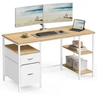 VASAGLE Schreibtisch Computertisch, Bürotisch, mit 3 Ablagen, 2 Schubladen, 140/160 cm
