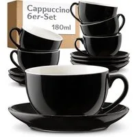 Cosumy Cappuccinotasse Cappuccino Tassen Set 6er mit Untertassen – Kaffeetassen Keramik 180ml, 6-tlg., Keramik, Mit Untertassen - Hält Lange warm - Spülmaschinenfest - 180ml