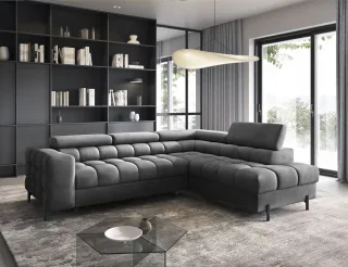 Ecksofa mit Schlaffunktion Sofa AMARA Stoff Paros Dunkelgrau Ottomane Rechts