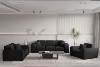Sofaset Designersofa CELES PREMIUM 3-2-1 in Stoff Ascot Bukla Schwarz