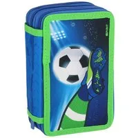 Spirit Federmäppchen SPIRIT Schüler Etui 28 teilig gefüllt 3-Zipper Mäppchen FUSSBALL blau