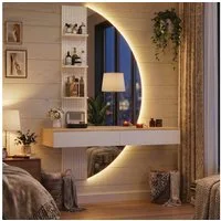 HOMALL Schminktisch Hängender Schminktisch mit LED-Beleuchtung (Maße: 106 × 40 × 143 cm, mit 3 offenen Ablagefächern, 2 Schubladen und drei einstellbaren Farbtemperaturen)