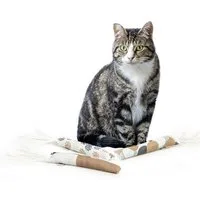 Canadian Cat Company Katzen-Federwedel 3er Set Spielrolle mit Lederstreifen, 3er Set Baldrian, Katzenspielzeug, Katzenkissen, Spielkissen