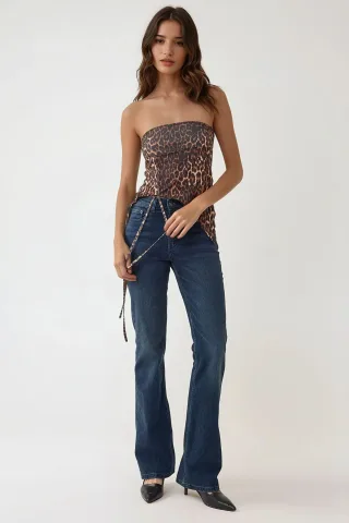 Leopardenmuster Strapless Figurbetontes Bedrucktes Crop Top