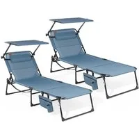 HOMECALL Gartenliege Sonnenliege mit Gesichtsöffnung und Sonnendach, klappbarer Liegestuhl, bis180 kg 200x70cm 4-Fach verstellbare Rückenlehne, 2 St., für Garten, Strand und Camping