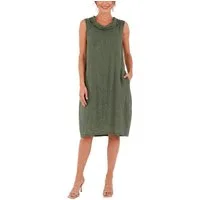 dy_mode Midikleid Damen Leinenkleid Luftiges Midi Sommerkleid Ballonkleid Strandkleid in Unifarbe, Wasserfallkragen, mit seitlichen Eingriffstaschen