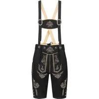 BOHMBERG Trachtenlederhose Damen Trachtenhose Knielang Echtleder mit Hosenträgern Schwarz