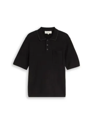Denim Tom Tailor - Relaxed Fit Strick-Poloshirt mit Brusttasche black - Gr. - L