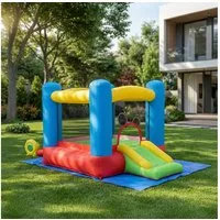 HOME DELUXE Hüpfburg FABI, inkl. Gebläse & 2 Basketballkörbe & Rutsche, Springburg
