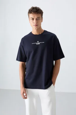 Übergroßes Baumwollmischung Rundhals-T-Shirt