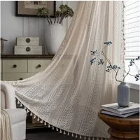 VEKROBOT Gardine 2er Set beige Häkel Vorhänge lichtdurchlässig Wohnzimmer Schlafzimmer (2 St), Boho Vorhang für Schlafzimmer Wohnzimmer 150 × 200 cm